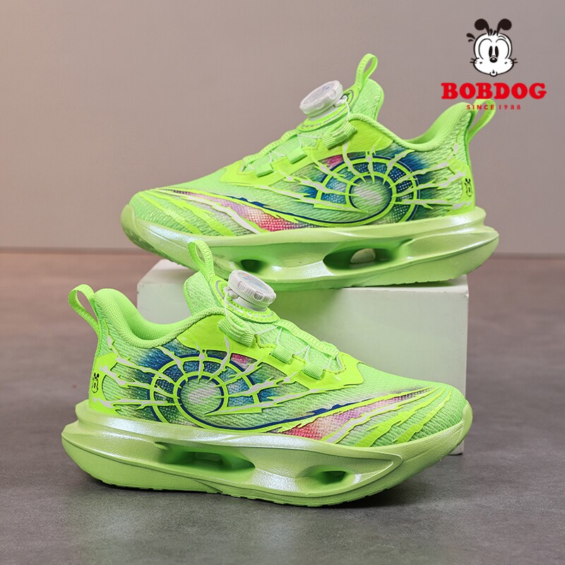 巴布豆男童鞋子春秋款网面透气跑步鞋中大童旋转扣防滑软底运动鞋