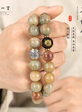 国风十二生肖敦煌六字箴言雕刻菩提子手串男女款文玩盘玩佛珠念珠