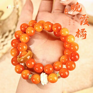 晚霞橘天然优质菩提子白莲花双圈手串溏心老料文玩佛珠盘串手链女