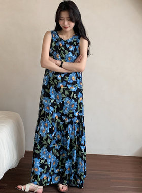 睡裙女士睡衣夏季人造棉背心无袖夏天薄款棉绸休闲可外穿时尚裙子