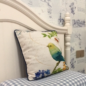 美式 饰靠垫靠腰含芯 田园花鸟抱枕套卧室床头大靠枕客厅沙发棉麻装