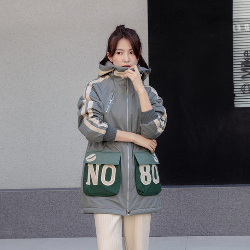 甲乙丙丁羽绒棉中长休闲宽松棉服