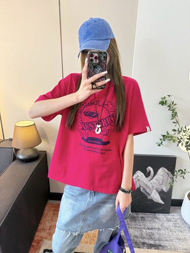 XCstarry家xc5029墨镜西里斯印花纯棉短袖T恤宽松显瘦休闲红色夏