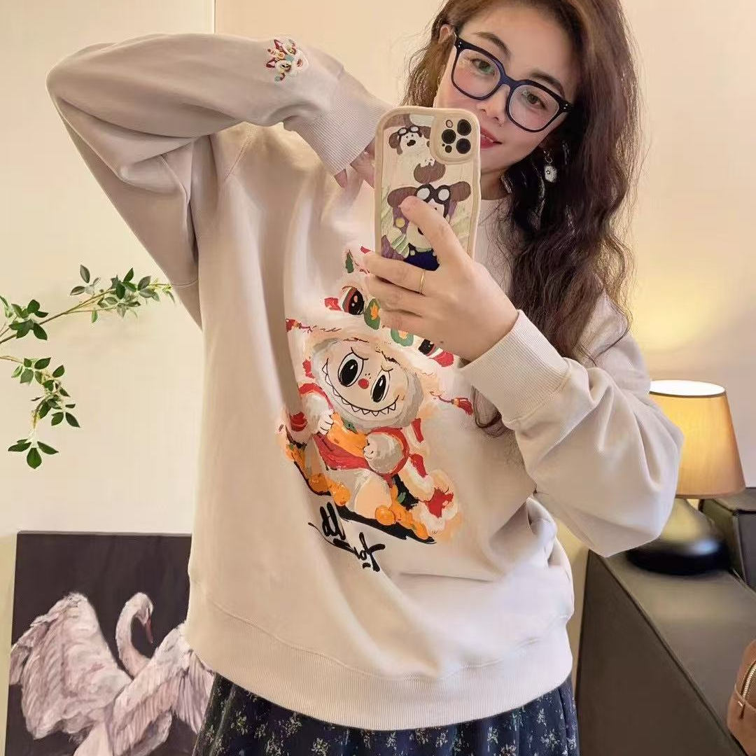 纯棉印花宽松毛圈卫衣韩版显瘦女