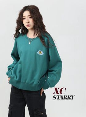 XCstarry纸袋6009飞机星背后印花圆领加绒卫衣宽松轻软保暖情侣冬