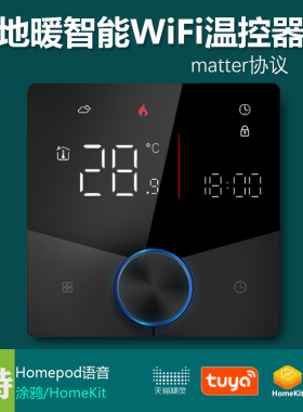 智能WiFi黑色地暖温控器水暖电暖16A石墨烯matter协议homekit app