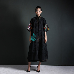 云饰图腾原创设计女装上衣民族风老缎子百鸟朝凤百搭外披外套风衣