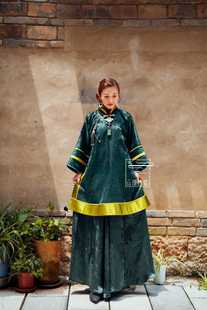 云饰图腾原创女装上衣 民族风老缎子宽松袖百搭遮肉中长素色袍子