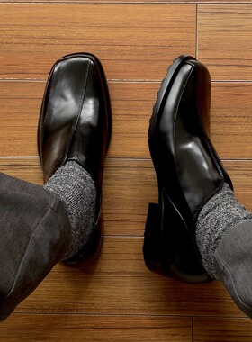 暗黑复古缝线方头德比鞋男真皮一脚蹬乐福鞋厚底休闲皮鞋僧侶单鞋