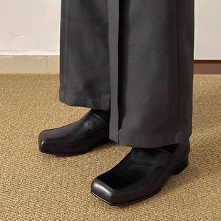 暗黑复古乐福鞋男款真皮一脚蹬懒人鞋方头休闲皮鞋优雅穆勒德比鞋