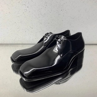 圣家暗黑复古英伦风德比鞋男立体方头乐福鞋系带真皮正装休闲皮鞋