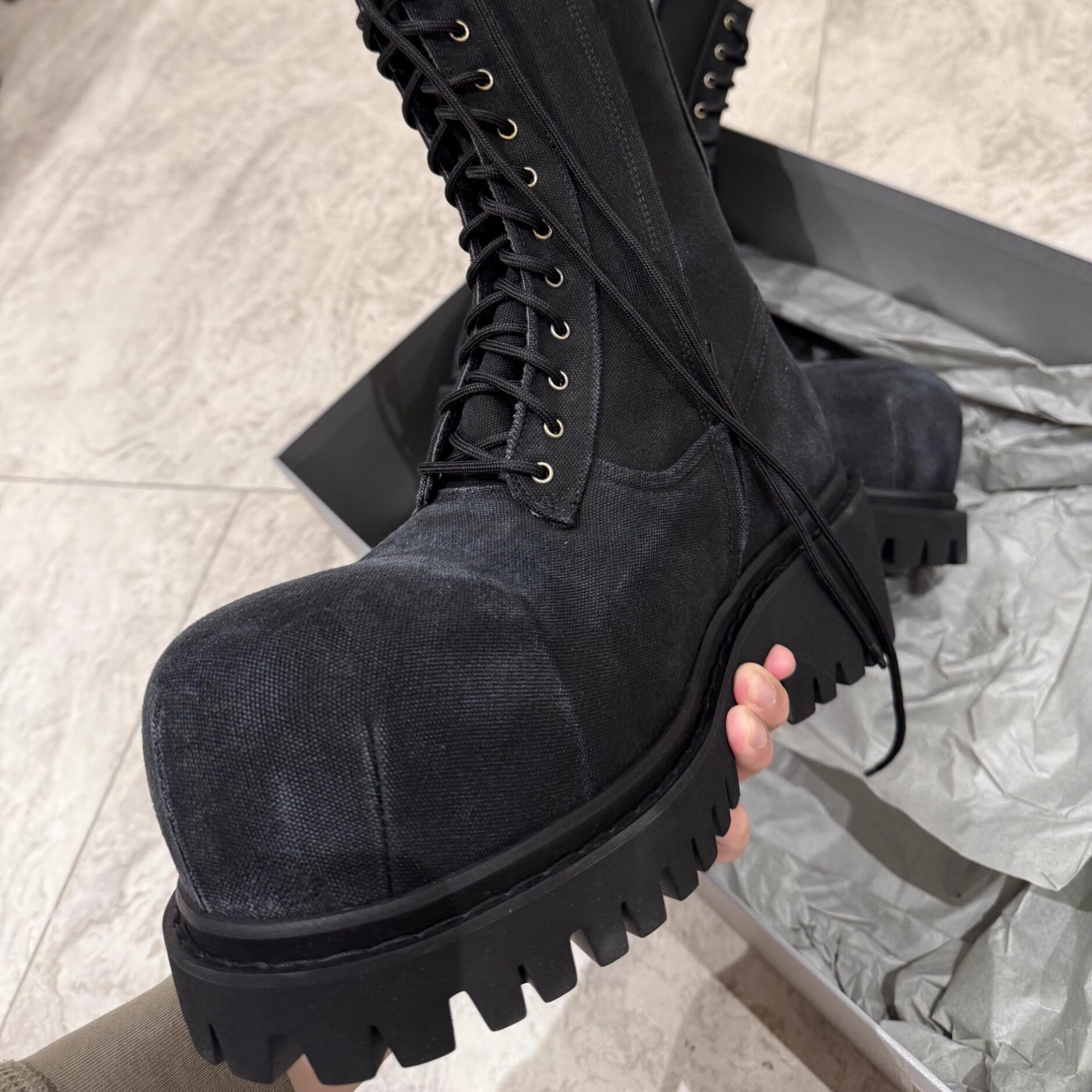 巴家米奇大头马丁靴男暗黑厚底增高朋克战靴牛仔布做旧高帮工装靴,流行男鞋,马丁靴,淘宝优惠券,粉丝福利购,淘宝优惠卷