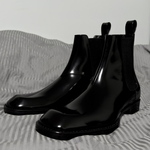 立体梯面真皮西装靴方头切尔西靴