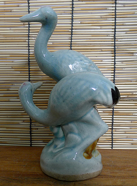 蓝色 【 仙鹤 】 老陶瓷 瓷塑 装饰品 摆件 釉面开片 双鹤