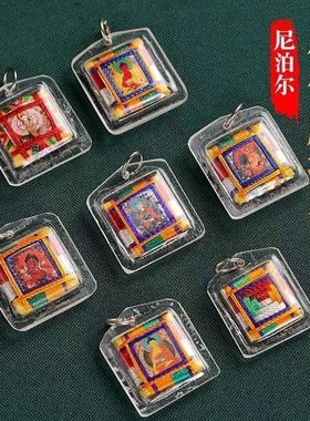 尼泊尔手工藏式手工唐卡像五彩线挂件松颗大白伞佛母财神观音度母