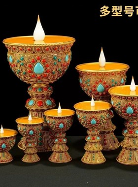 电子酥油灯LED尼泊尔灯座充电酥油灯家用摆件藏族长明灯吉祥烛台