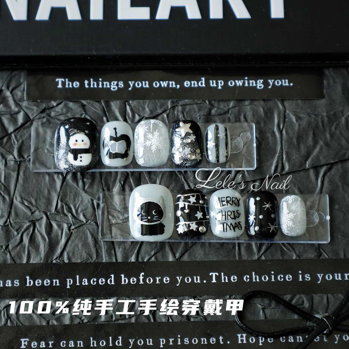 雪人小猫平安果黑圣诞穿戴甲美甲