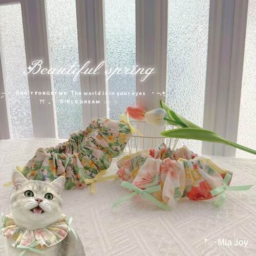 可爱花朵荷叶边猫咪口水巾