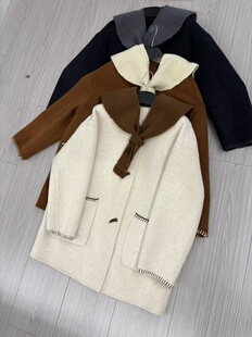 2025秋冬新款韩版双面羊绒大衣女中长款连帽针织小个子羊毛外套