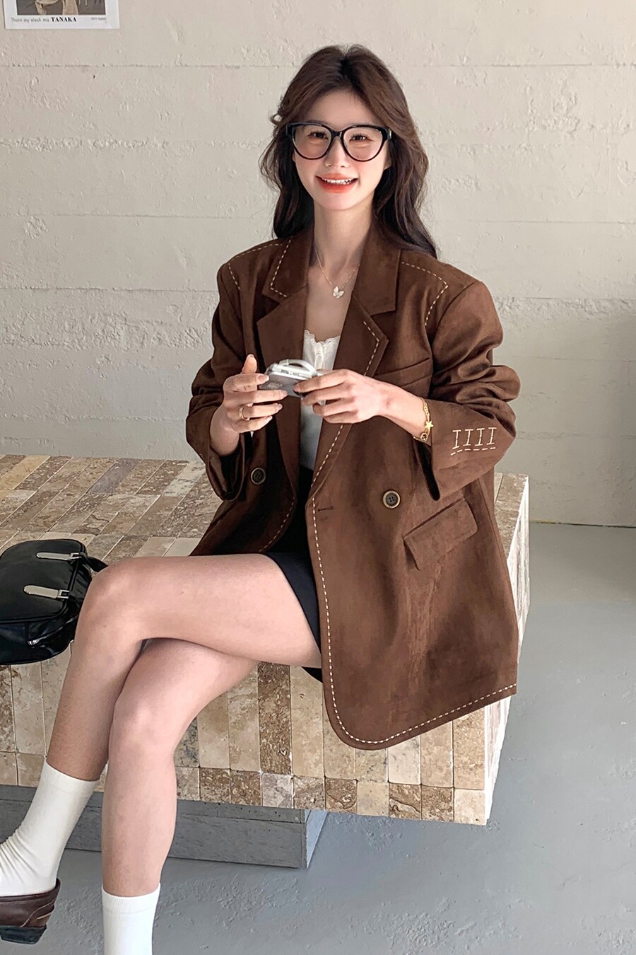 美拉德棕色显瘦正肩西装外套女2025春秋季新款高级感炸街西服上衣,女装西装,2C132