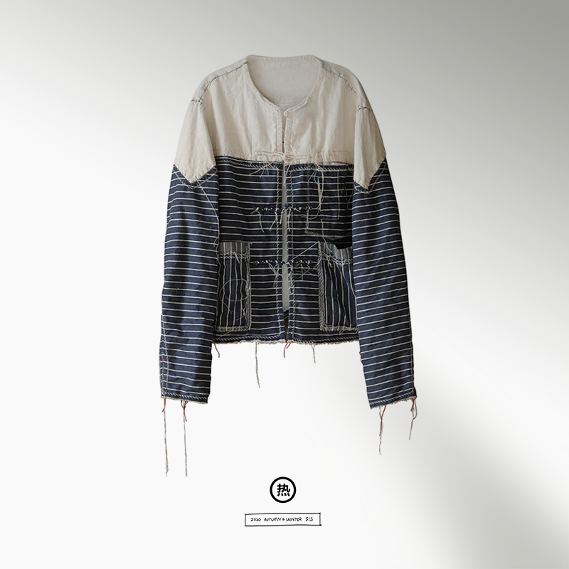 模块化条纹外套    蓝白大大   轻量夹衣    热水女装