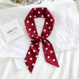 红色波点丝巾夏季细窄小长条发带绑包包缠带女搭配衬衫丝带扎头发
