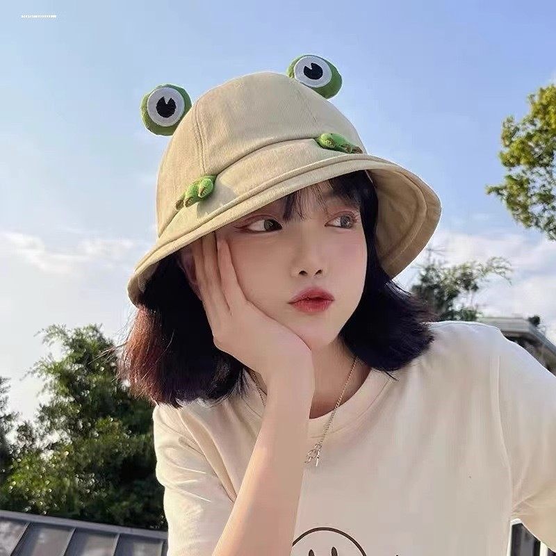 小青蛙渔夫帽女夏季遮阳防晒帽子可爱日系春秋时尚潮个性百搭盆帽