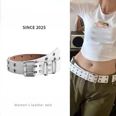 星星镂空美式宽腰带女款2025新款配牛仔裤设计感小众y2k皮带白色