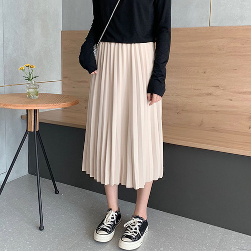 Real photo real price new Korean mid length pleated skirt skirt half length skirt commute versatile student skirt