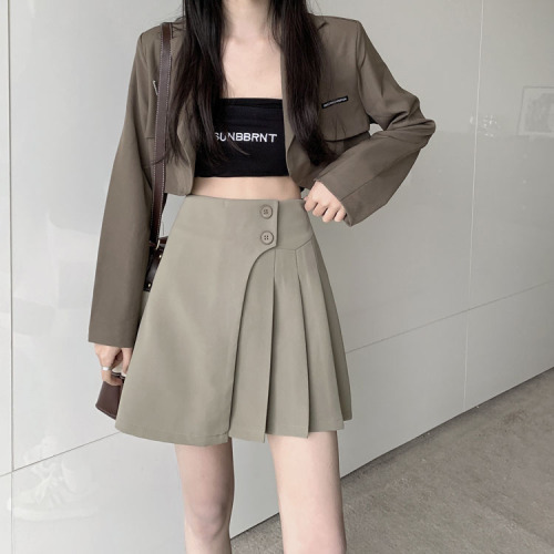 ~2023 autumn new Korean version design sense high waist skirt A-line skirt pleated skirt female