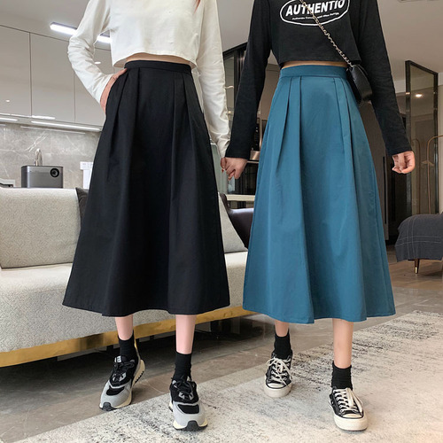 Real shot real price new Korean version half elastic waist temperament show thin word skirt skirt