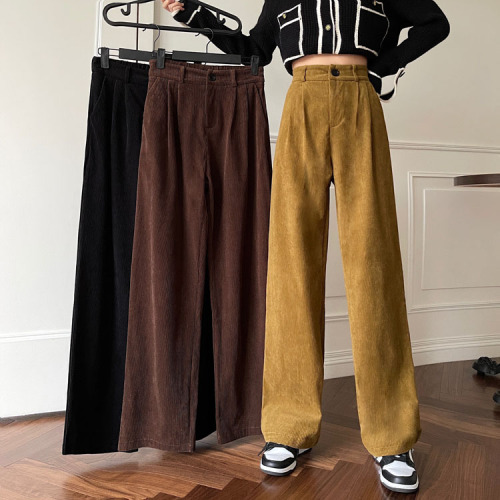 Real price ~ New Korean versatile corduroy casual pants wide leg pants lazy elastic waist pants women