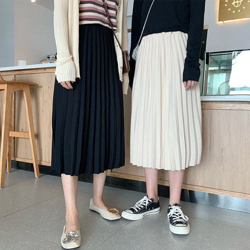 Real photo real price new Korean mid length pleated skirt skirt half length skirt commute versatile student skirt