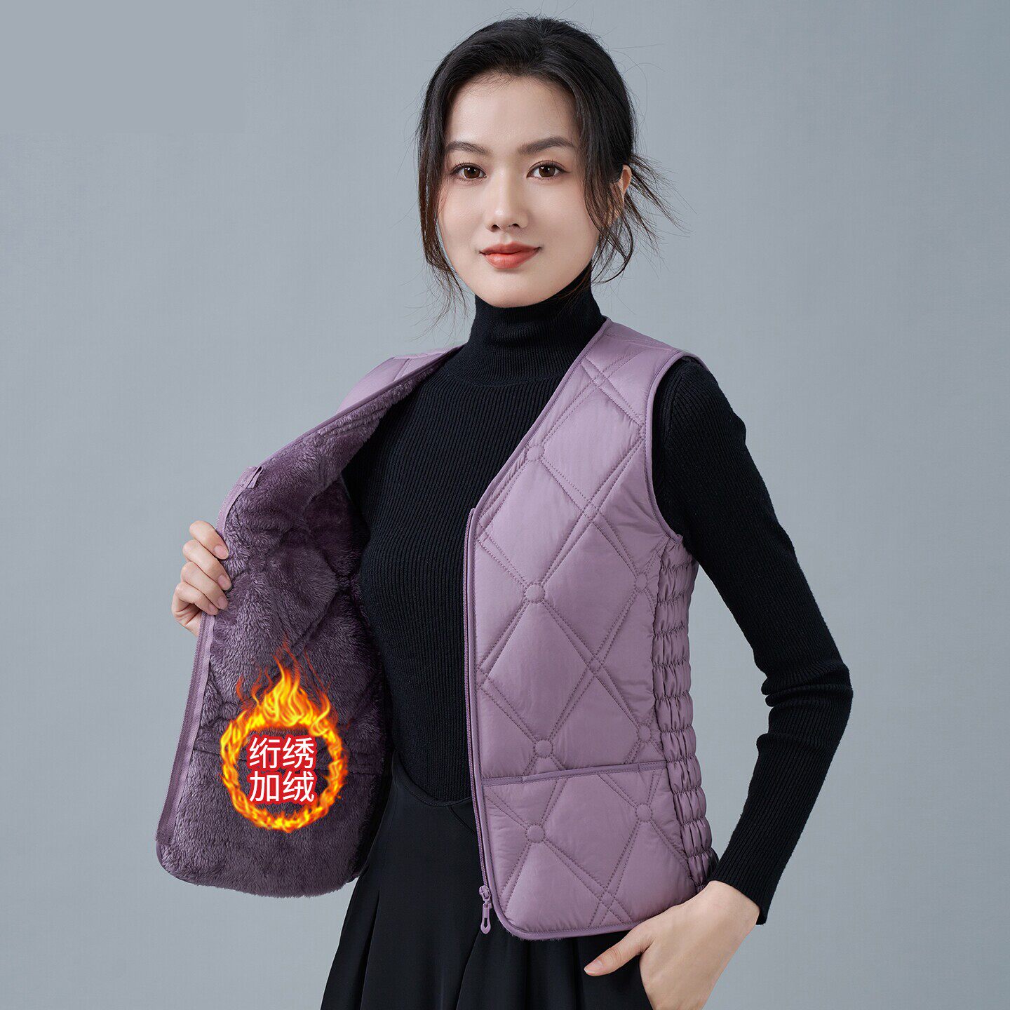 秋冬新款羽绒棉马甲女士加绒大码短款坎肩加厚保暖背心内外穿马夹