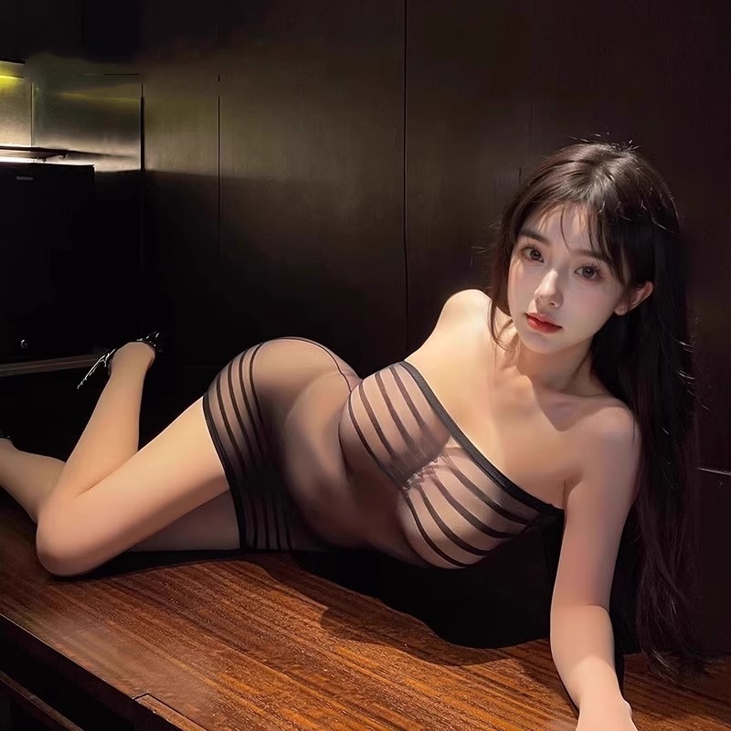 性感内衣免脱包臀裙短裙抹胸半身线条圆点丝袜透视房事纯欲女睡衣