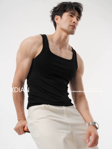 Мужской хлопковый жилет без рукавов для спортзала, квадратный вырез