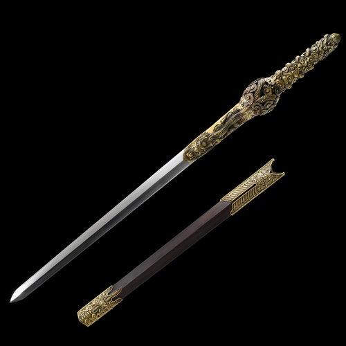 龙泉市刀剑七剑下天山影视宝剑一体四面唐剑花纹钢铜游龙剑未开刃