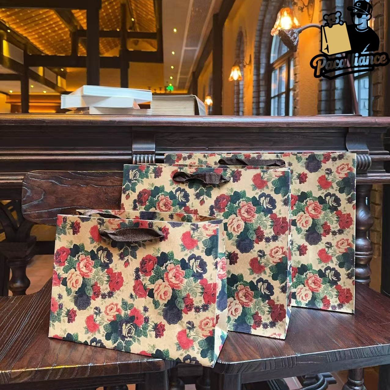 国风玫瑰纸袋牛皮纸袋包装袋礼品袋服装袋子购物袋礼物袋定制logo