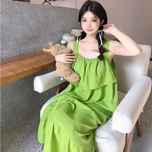 可外穿加长连衣裙人造棉家居服 棉绸吊带睡裙女夏薄双层防凸点大码