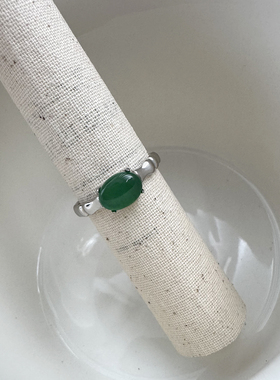 s925纯银蛋面绿玉髓竹节小众设计女简约百搭戒指