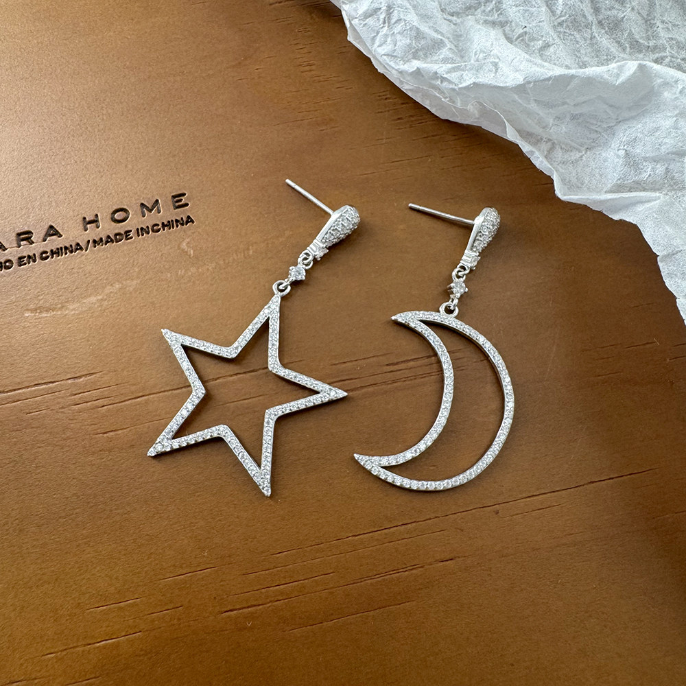 s925纯银韩版ins风银色月亮星星精致气质女款耳钉