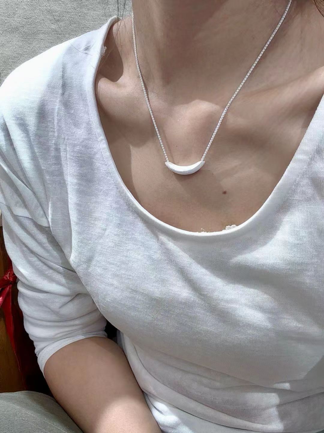 S925纯银韩版ins风拉丝磨砂微笑弯管时尚百搭女款项链