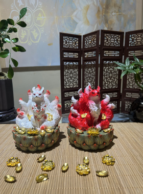 九尾狐堂口佛像莲花摆件手工彩绘新款家居装饰客厅玄关小摆设手办