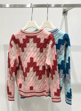 反季特价！！纯羊绒格子撞色毛衣QX-498
