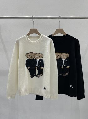 EverUnique秋冬新款女装纯羊绒RL小熊刺绣圆领毛衣QX-3421