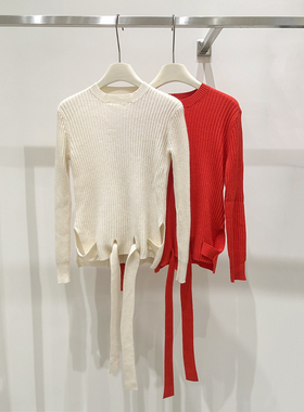 反季特价！！纯山羊绒绑带短款毛衣针织衫F820