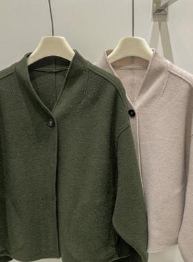EverUnique秋冬新款女装纯羊毛缩绒一粒扣毛衣外套YL-2683
