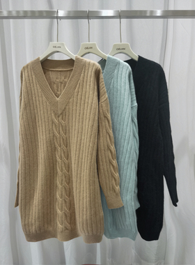反季特价！！纯山羊绒V领扭花毛衣裙QX-379