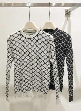 反季特价！！女装纯山羊绒菱格圆领修身针织衫YL-2368