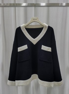 反季特价！纯羊绒撞色假口袋毛衣QX-372